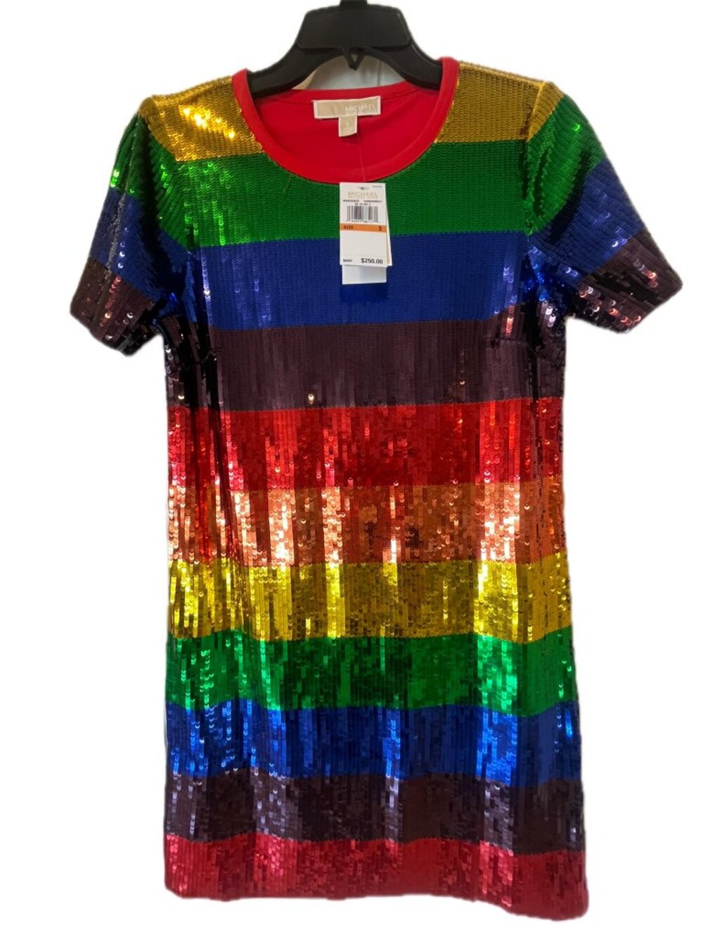MICHAEL KORS Rainbow Sequined Cotton T-Shirt Dress Size S -NEW WITH TAGS